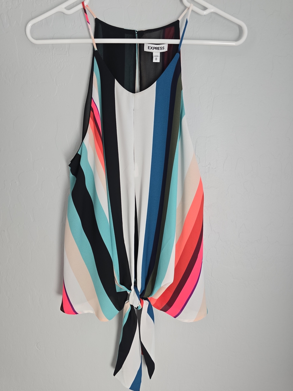Express Multicolor Striped Tie-Front Halter Camisole